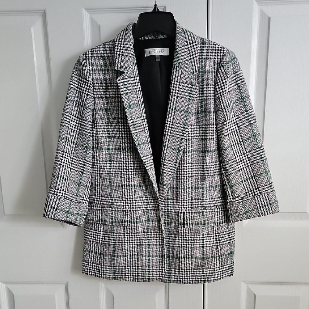 Kasper SMALL Women's Plaid Blazer in Black and Green